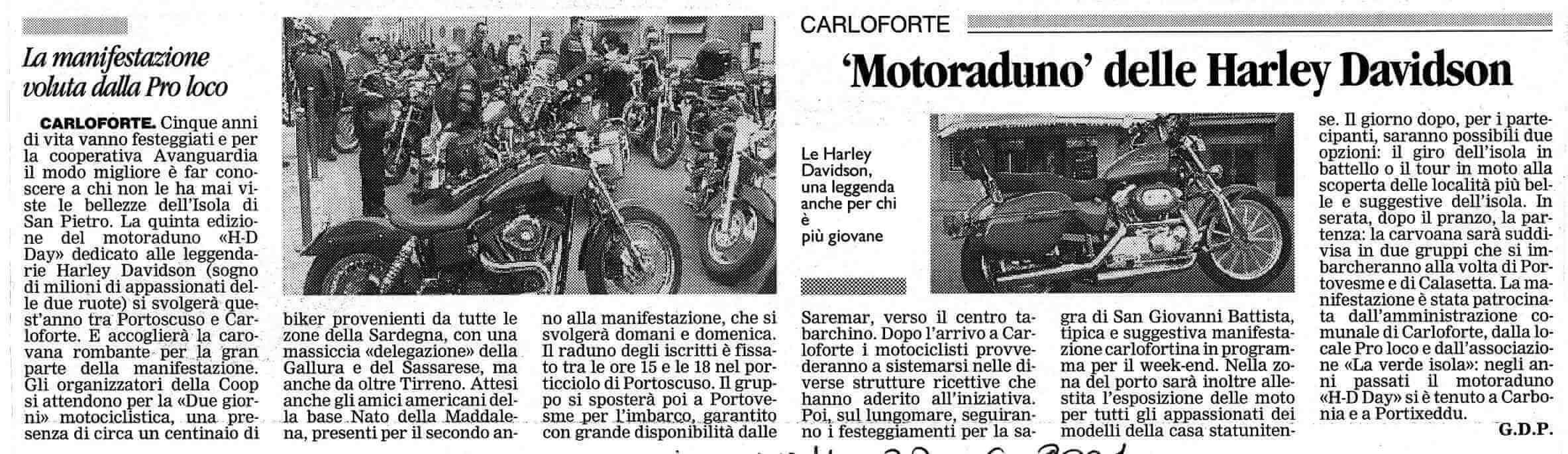 Articolo La Nuova motoraduno Carloforte 2001