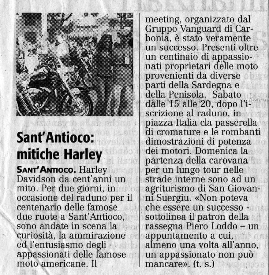 Articolo unione sarda Harley Sant'Antioco