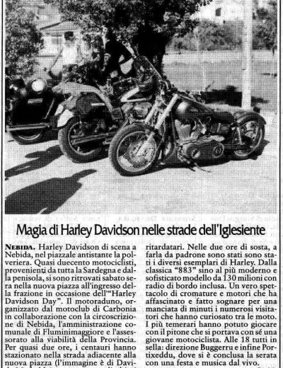 Articolo Unione Sarda raduno Harley nelle strade dell'Iglesiente