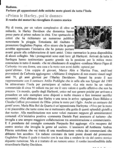 Articolo Unione Sarda raduno Harley Iglesias 2000