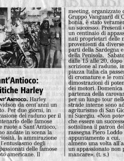 Articolo unione sarda Harley Sant'Antioco